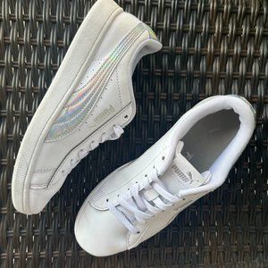 Girls PUMA Shoes Vikky 2 White Leather/ Reflective Silver Sz 5C